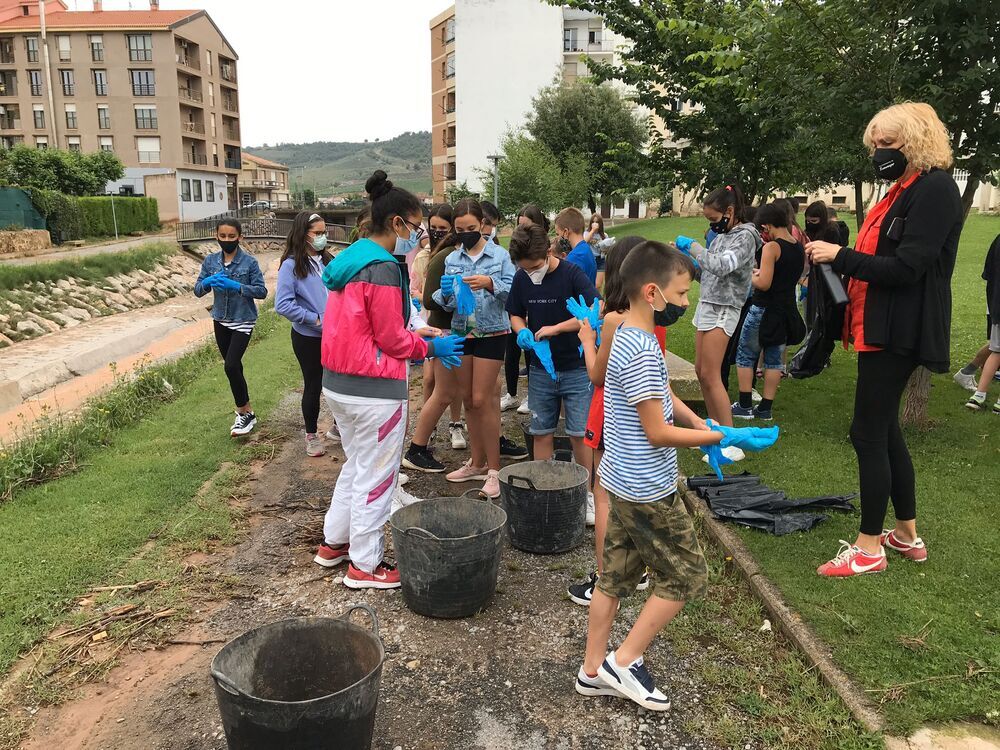 Escolares de Fuenmayor limpian restos de las tormentas