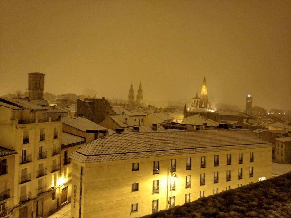 Primera nevada del 2021 en la ciudad de Logroño  / EL DÍA